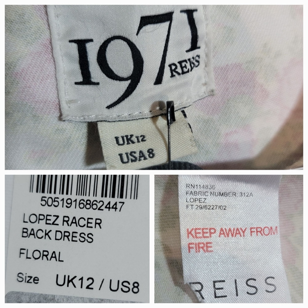 REISS LOPEZ RACER BACK FLORAL DRESS, SIZE 8 $235 - Picture 7 of 9
